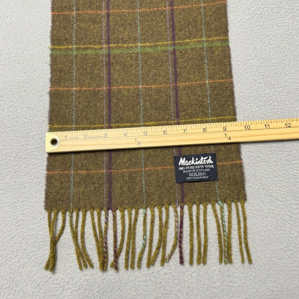 Mackintosh Scarf Olive Green Plaid 100% Wool Made in Scotland